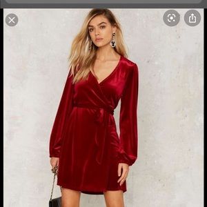 Nasty Gal Mistletoe Red Velvet Wrap Dress